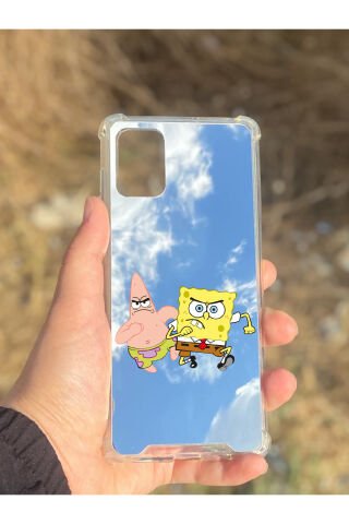 Samsung Galaxy A71 Uyumlu Aynalı Sünger Bob Desenli Darbe Kamera Korumalı Silikon Telefon Kılıfı