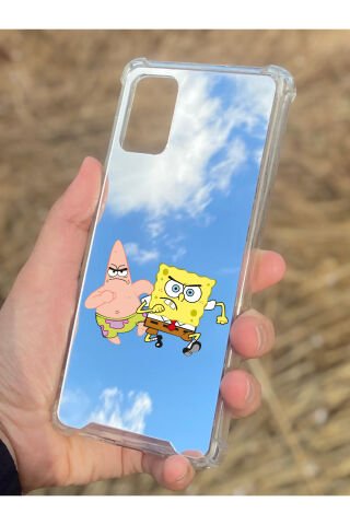 Samsung Galaxy A71 Uyumlu Aynalı Sünger Bob Desenli Darbe Kamera Korumalı Silikon Telefon Kılıfı