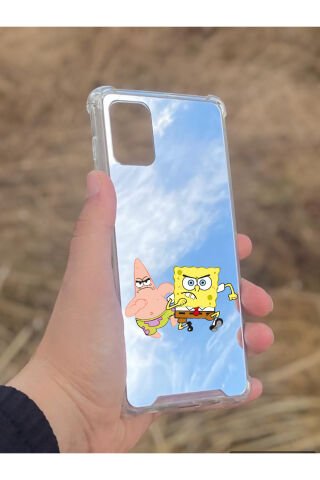 Samsung Galaxy A71 Uyumlu Aynalı Sünger Bob Desenli Darbe Kamera Korumalı Silikon Telefon Kılıfı