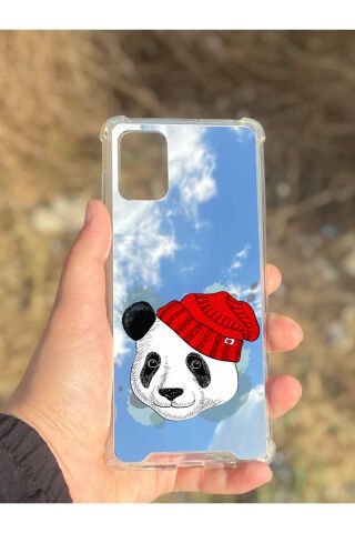 Samsung Galaxy A71 Uyumlu Aynalı Şapkalı Panda Desenli Darbe Kamera Korumalı Silikon Telefon Kılıfı