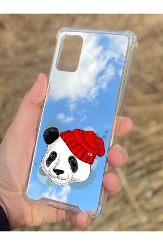 Samsung Galaxy A71 Uyumlu Aynalı Şapkalı Panda Desenli Darbe Kamera Korumalı Silikon Telefon Kılıfı