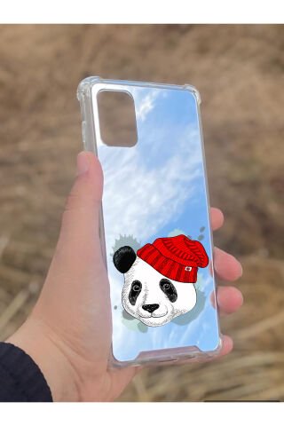 Samsung Galaxy A71 Uyumlu Aynalı Şapkalı Panda Desenli Darbe Kamera Korumalı Silikon Telefon Kılıfı