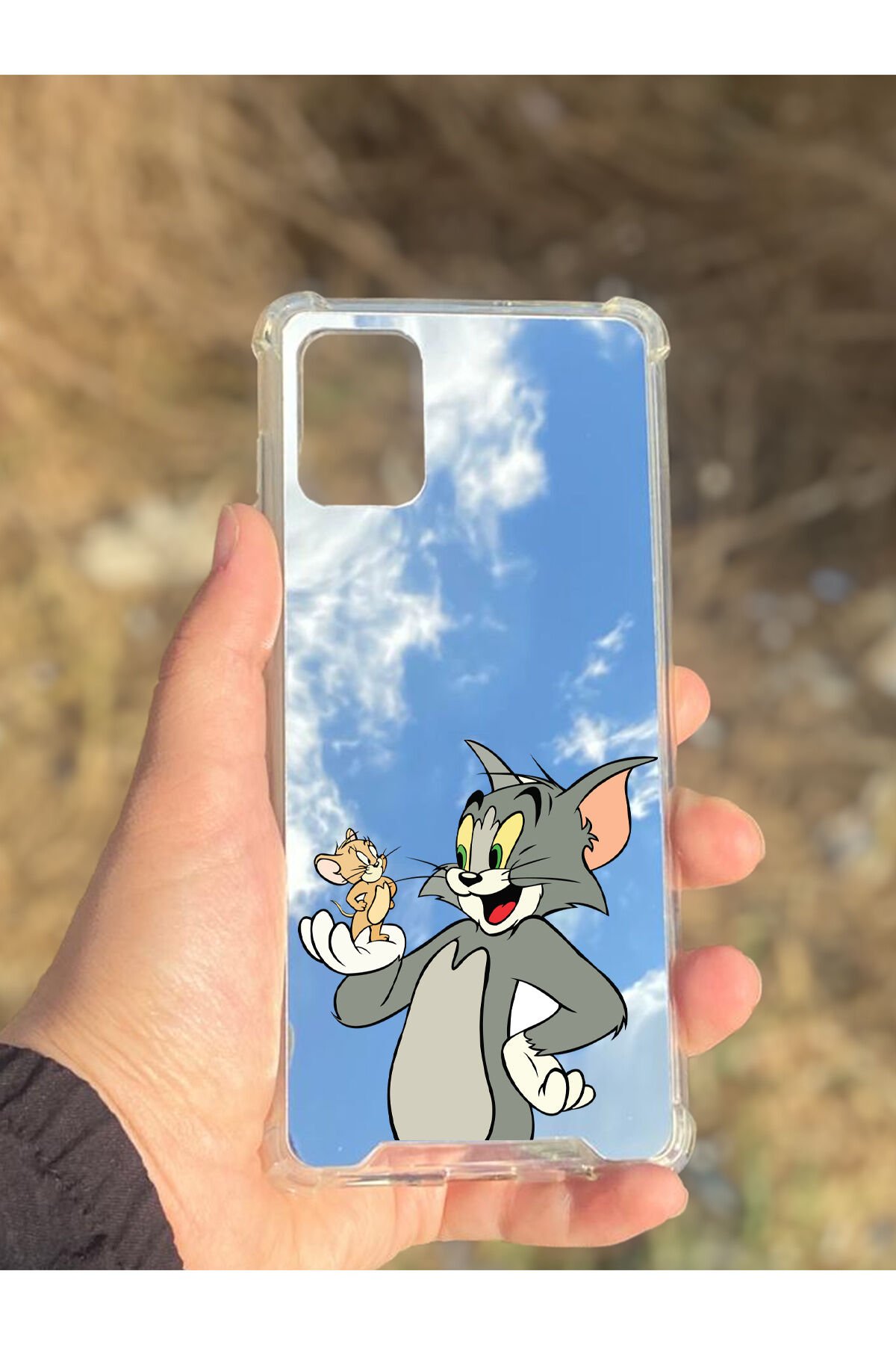 Samsung Galaxy A71 Uyumlu Aynalı Tom Ve Jerry Desenli Darbe Kamera Korumalı Silikon Telefon Kılıfı