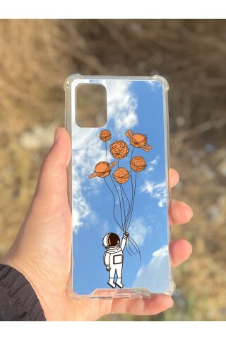 Samsung Galaxy A71 Uyumlu Aynalı Astronot Desenli Darbe Kamera Korumalı Silikon Telefon Kılıfı