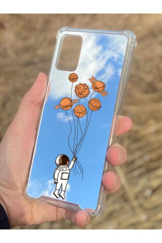 Samsung Galaxy A71 Uyumlu Aynalı Astronot Desenli Darbe Kamera Korumalı Silikon Telefon Kılıfı