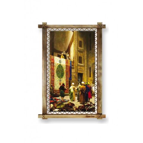 Kanvas Acem Halı Pazarı Led Işıklı Rustik Tablo - 96 x 66 cm