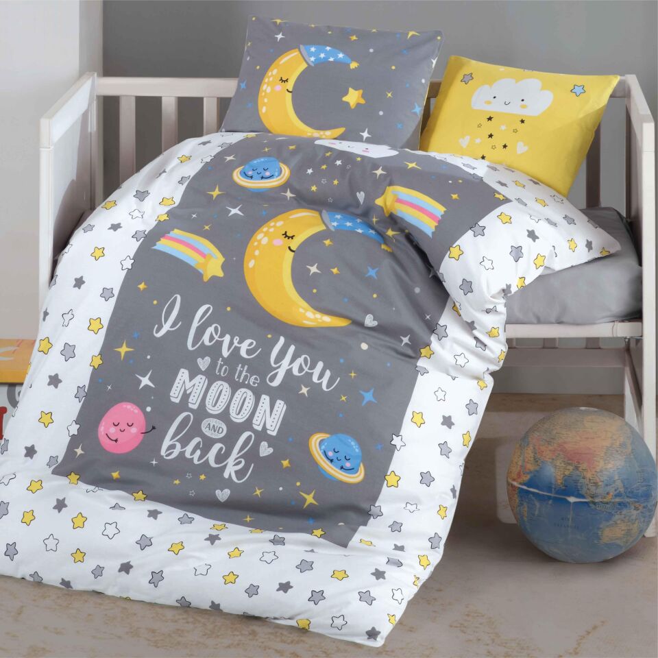 Ranforce 100% Pamuk Bebek Nevresim Takımı Luna V1 Gri