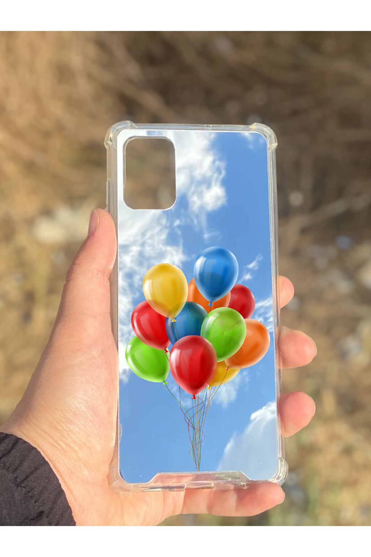 Samsung Galaxy A71 Uyumlu Aynalı Balon Desenli Darbe Kamera Korumalı Silikon Telefon Kılıfı