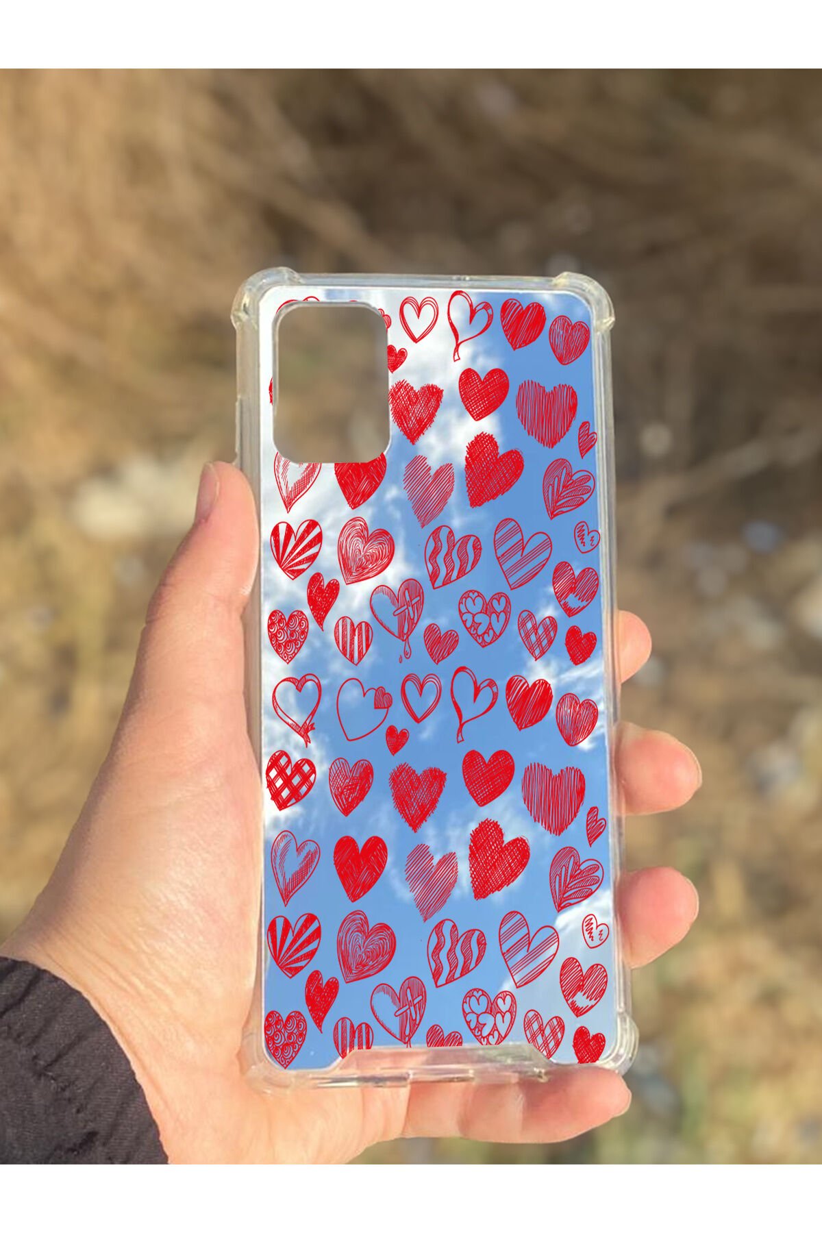 Samsung Galaxy A71 Uyumlu Aynalı Kalp Desenli Darbe Kamera Korumalı Silikon Telefon Kılıfı