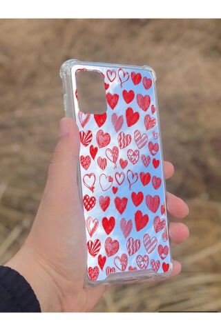 Samsung Galaxy A71 Uyumlu Aynalı Kalp Desenli Darbe Kamera Korumalı Silikon Telefon Kılıfı