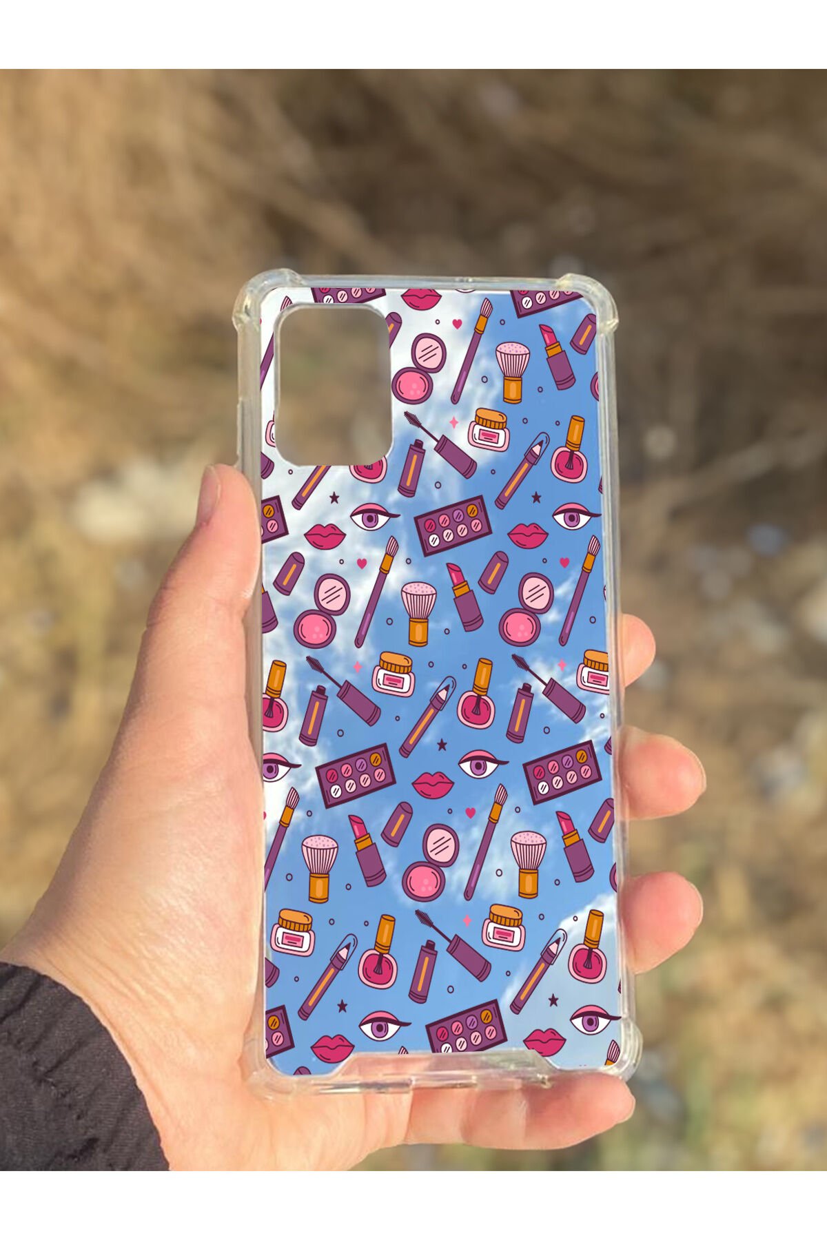 Samsung Galaxy A71 Uyumlu Aynalı Makyaj Desenli Darbe Kamera Korumalı Silikon Telefon Kılıfı