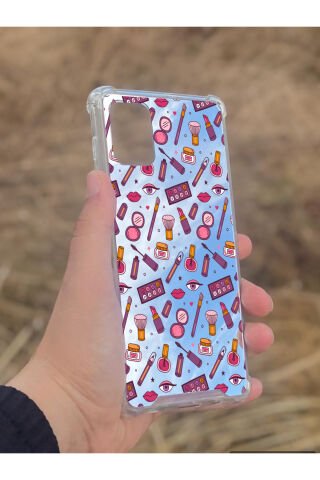 Samsung Galaxy A71 Uyumlu Aynalı Makyaj Desenli Darbe Kamera Korumalı Silikon Telefon Kılıfı