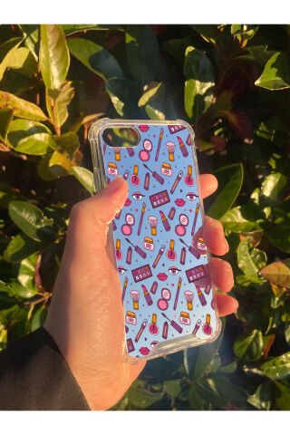 İphone SE Uyumlu Aynalı Kozmetik Desenli Darbe Kamera Korumalı Silikon Telefon Kılıfı