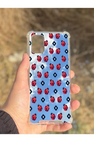 Samsung Galaxy A71 Uyumlu Aynalı Uğur Böceği Desenli Darbe Kamera Korumalı Silikon Telefon Kılıfı