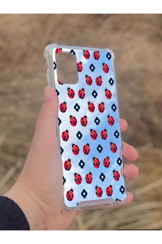 Samsung Galaxy A71 Uyumlu Aynalı Uğur Böceği Desenli Darbe Kamera Korumalı Silikon Telefon Kılıfı