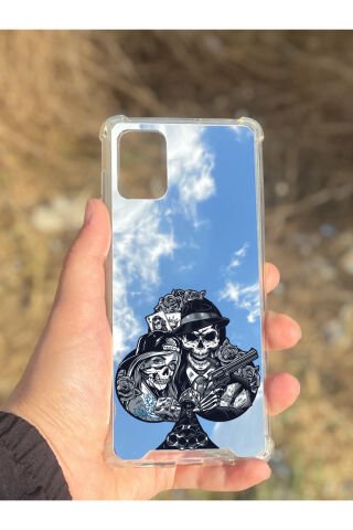 Samsung Galaxy A71 Uyumlu Aynalı Siyah Desenli Darbe Kamera Korumalı Silikon Telefon Kılıfı
