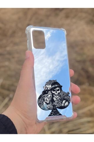 Samsung Galaxy A71 Uyumlu Aynalı Siyah Desenli Darbe Kamera Korumalı Silikon Telefon Kılıfı