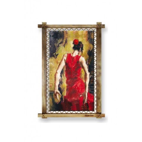 Kanvas Flamenko Yapan Kadın Tablosu Led Işıklı Rustik Tablo - 96 x 66 cm