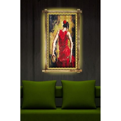 Kanvas Flamenko Yapan Kadın Tablosu Led Işıklı Rustik Tablo - 96 x 66 cm