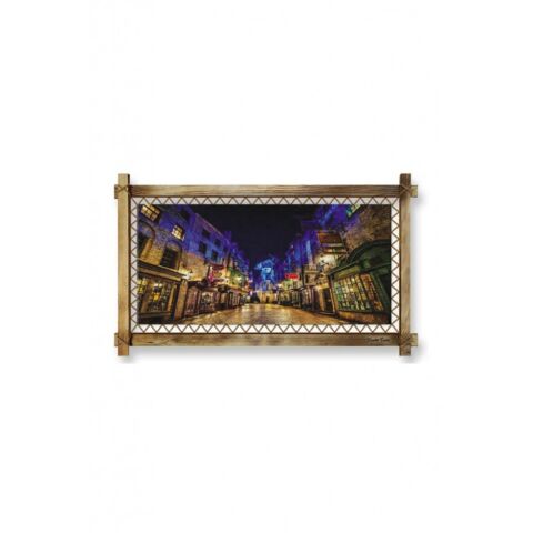 Kanvas Gece Sokak Işıklar Led Işıklı Rustik Tablo - 96 x 66 cm