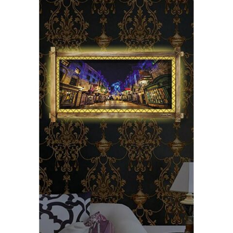 Kanvas Gece Sokak Işıklar Led Işıklı Rustik Tablo - 96 x 66 cm