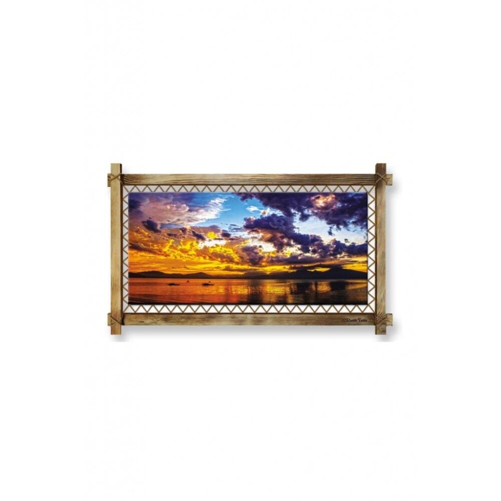 Kanvas Gün Batımı Led Işıklı Rustik Tablo - 96 x 66 cm