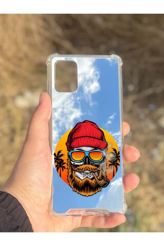 Samsung Galaxy A71 Uyumlu Aynalı Kuru Kafa Desenli Darbe Kamera Korumalı Silikon Telefon Kılıfı