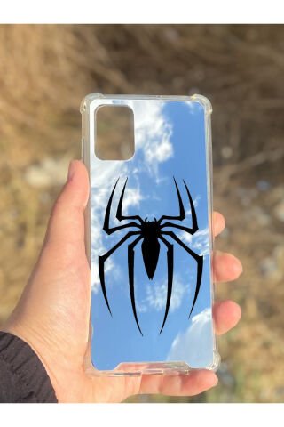 Samsung Galaxy A71 Uyumlu Aynalı Spider Desenli Darbe Kamera Korumalı Silikon Telefon Kılıfı