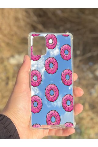 Samsung Galaxy A71 Uyumlu Aynalı Pembe Donut Desenli Darbe Kamera Korumalı Silikon Telefon Kılıfı