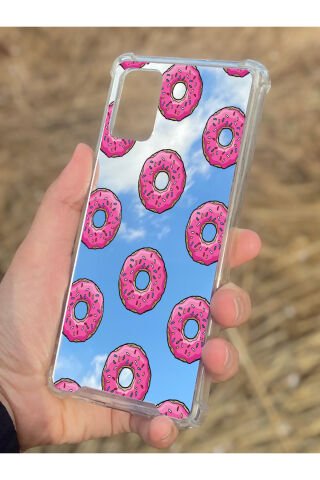 Samsung Galaxy A71 Uyumlu Aynalı Pembe Donut Desenli Darbe Kamera Korumalı Silikon Telefon Kılıfı