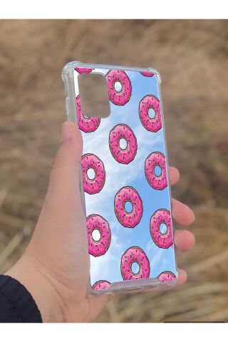 Samsung Galaxy A71 Uyumlu Aynalı Pembe Donut Desenli Darbe Kamera Korumalı Silikon Telefon Kılıfı