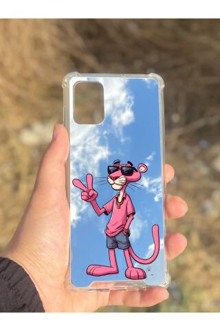 Samsung Galaxy A71 Uyumlu Aynalı Pembe Panter Desenli Darbe Kamera Korumalı Silikon Telefon Kılıfı