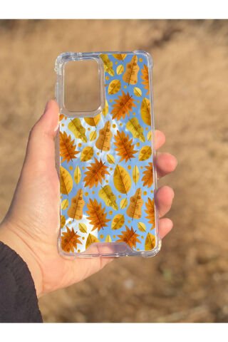Samsung Galaxy A33 Uyumlu Aynalı Kahve Yaprak Desenli Darbe Kamera Korumalı Silikon Telefon Kılıfı