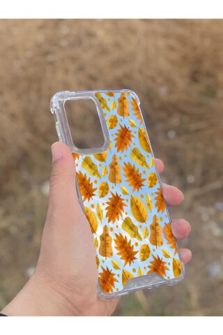 Samsung Galaxy A33 Uyumlu Aynalı Kahve Yaprak Desenli Darbe Kamera Korumalı Silikon Telefon Kılıfı