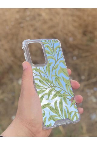 Samsung Galaxy A33 Uyumlu Aynalı Yeşil Yaprak Desenli Darbe Kamera Korumalı Silikon Telefon Kılıfı