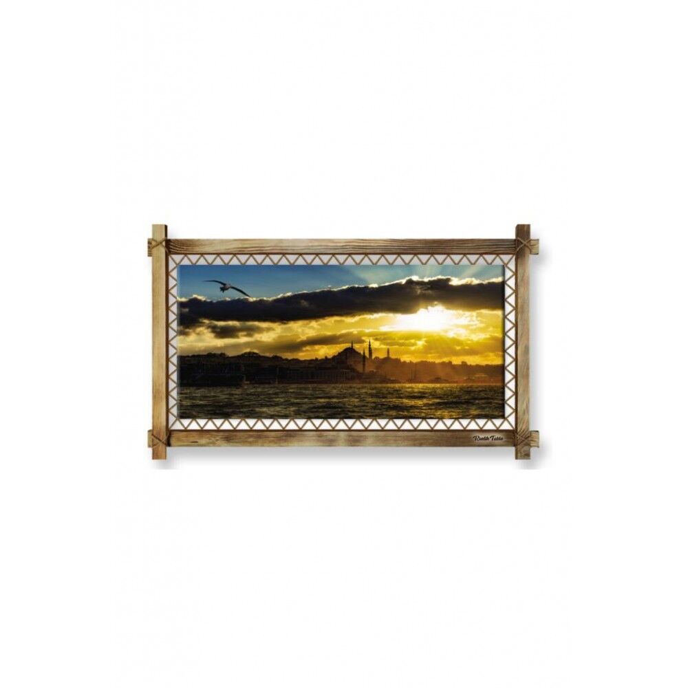 Kanvas İstanbul Gün Batımı Led Işıklı Rustik Tablo - 96 x 66 cm