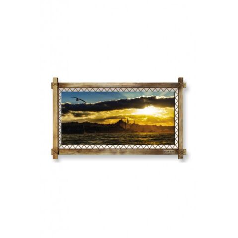 Kanvas İstanbul Gün Batımı Led Işıklı Rustik Tablo - 96 x 66 cm