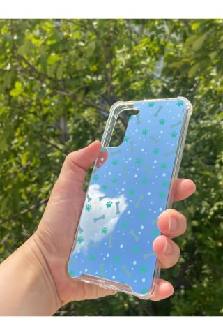 Samsung S21 Plus Uyumlu Aynalı Pati Kemik Desenli Darbe Kamera Korumalı Silikon Telefon Kılıfı