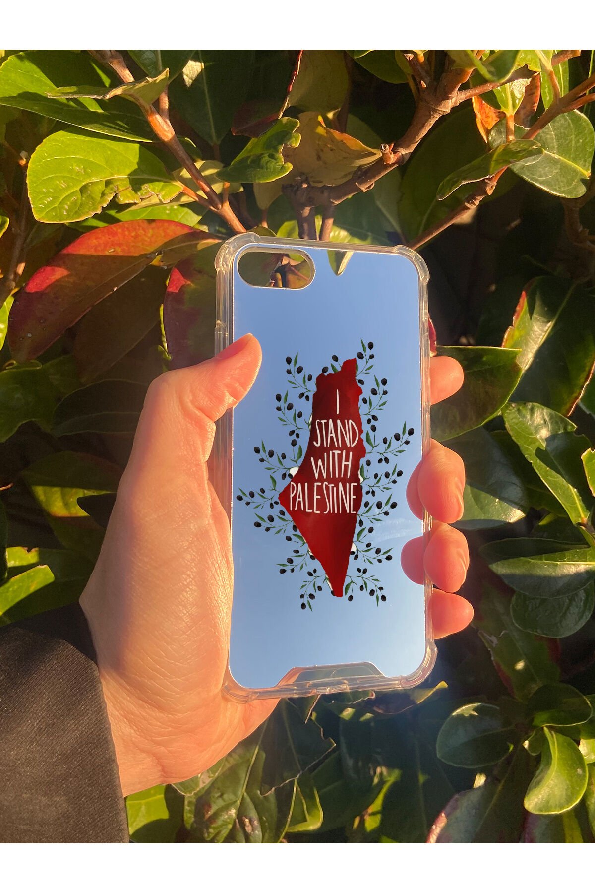 İphone SE 2022 Uyumlu Aynalı Palestine Desenli Darbe Kamera Korumalı Silikon Telefon Kılıfı