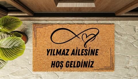 Kapı Önü Paspası Kişiye Özel Yazı Yazılır Koko Model Şeritli Sonsuzluk Kalp PK-1602