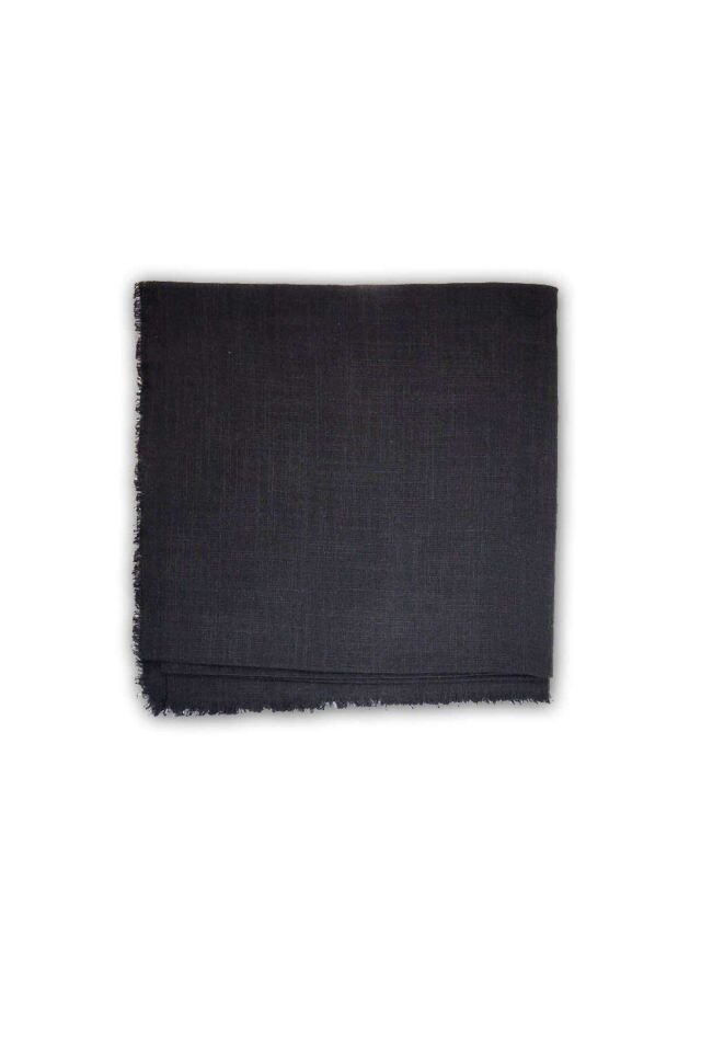Kadın Düz Flamlı Keten Eşarp Siyah 100x100