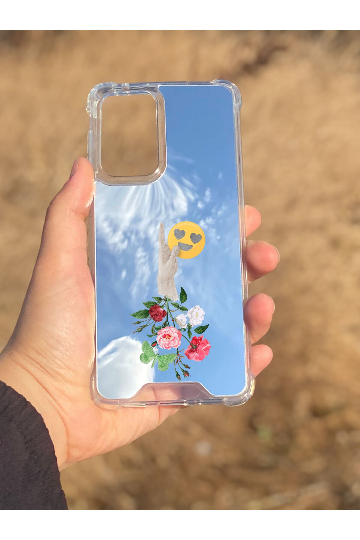 Samsung Galaxy A33 Uyumlu Aynalı Çiçekli El Desenli Darbe Kamera Korumalı Silikon Telefon Kılıfı