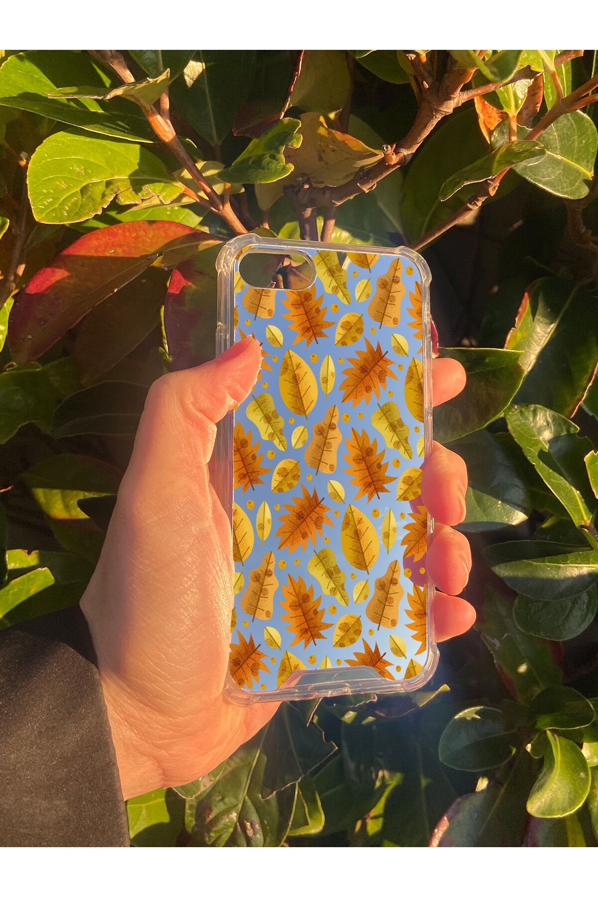 İphone SE 2022 Uyumlu Aynalı Sonbahar Desenli Darbe Kamera Korumalı Silikon Telefon Kılıfı