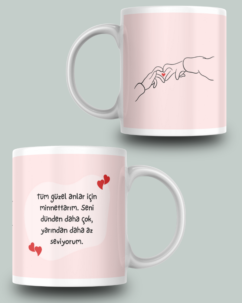 Soyut Desenli Aşk Mesajlı Yazılı Seramik 350 Ml Kupa Bardak