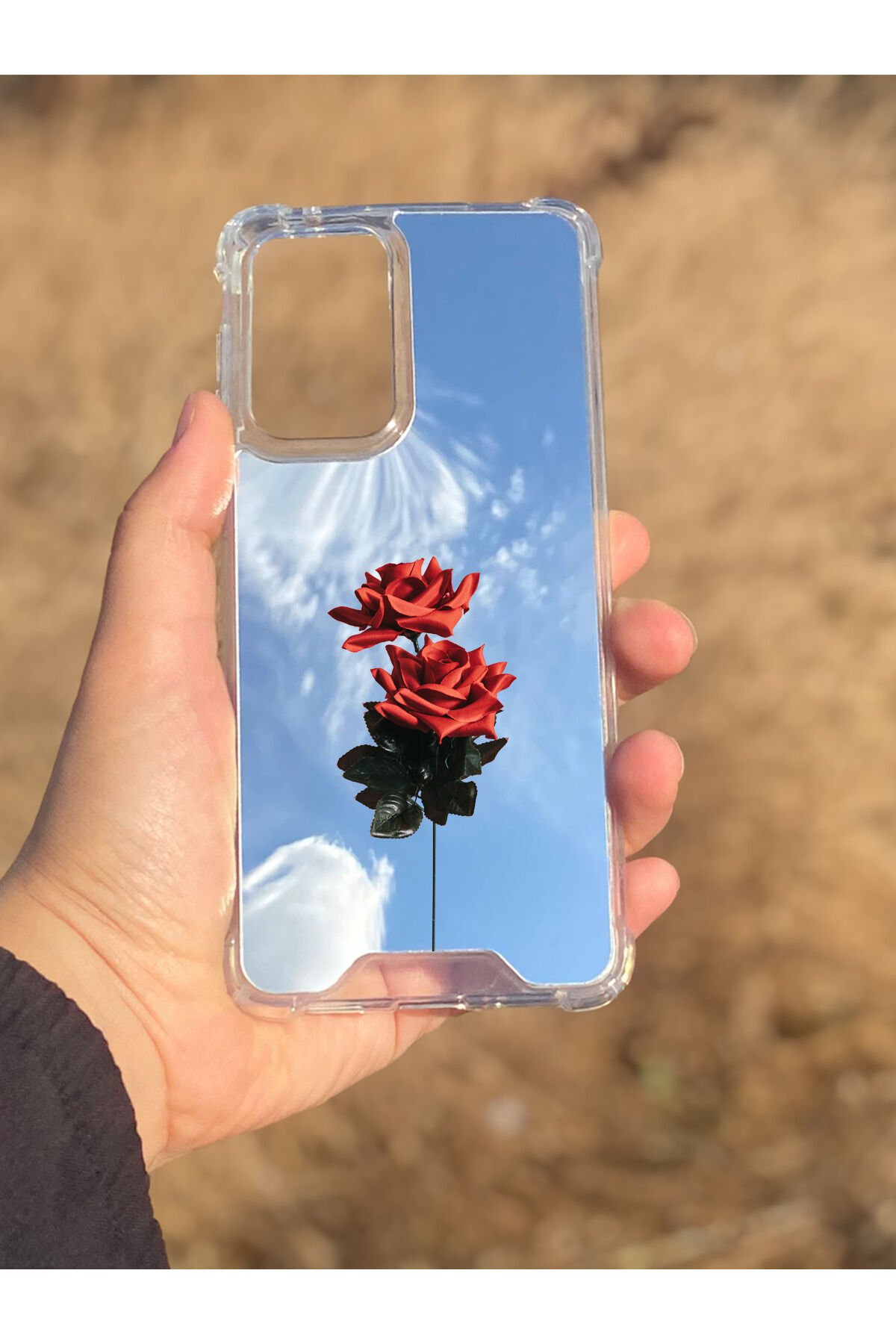 Samsung Galaxy A33 Uyumlu Aynalı Gül Desenli Darbe Kamera Korumalı Silikon Telefon Kılıfı