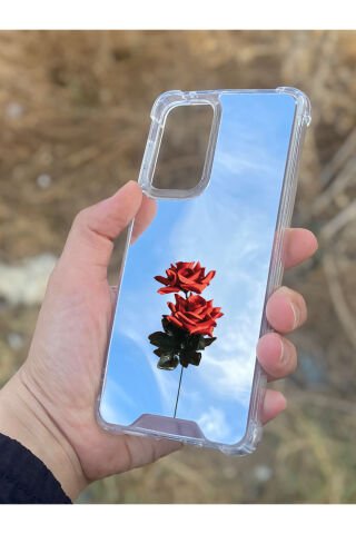 Samsung Galaxy A33 Uyumlu Aynalı Gül Desenli Darbe Kamera Korumalı Silikon Telefon Kılıfı