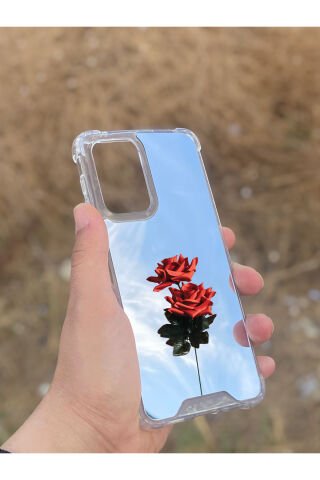 Samsung Galaxy A33 Uyumlu Aynalı Gül Desenli Darbe Kamera Korumalı Silikon Telefon Kılıfı