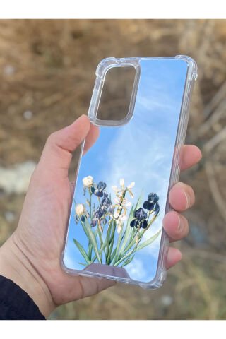 Samsung Galaxy A33 Uyumlu Aynalı Mor Beyaz Desenli Darbe Kamera Korumalı Silikon Telefon Kılıfı