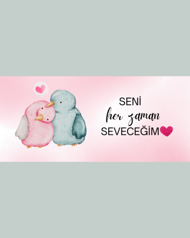 Kuş Desenli Aşk Mesajlı Yazılı Seramik 350 Ml Kupa Bardak