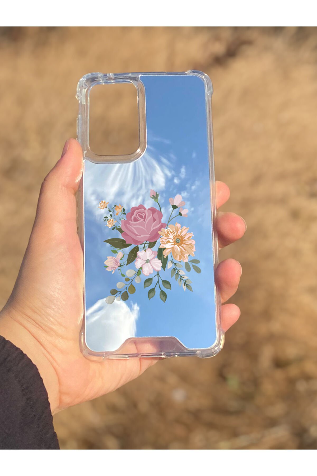Samsung Galaxy A33 Uyumlu Aynalı Pembe Gül Desenli Darbe Kamera Korumalı Silikon Telefon Kılıfı